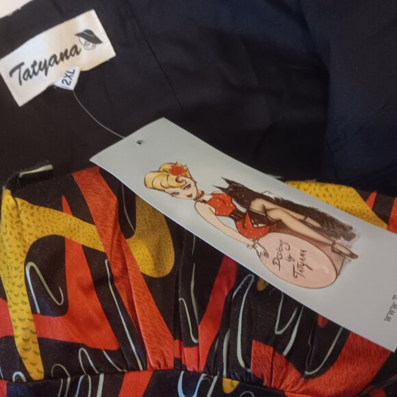 Tatyana Boomerang Halter Dress 2X Plus 50s Swing Pinup Rockabilly Mid-Century - Picture 2 of 5